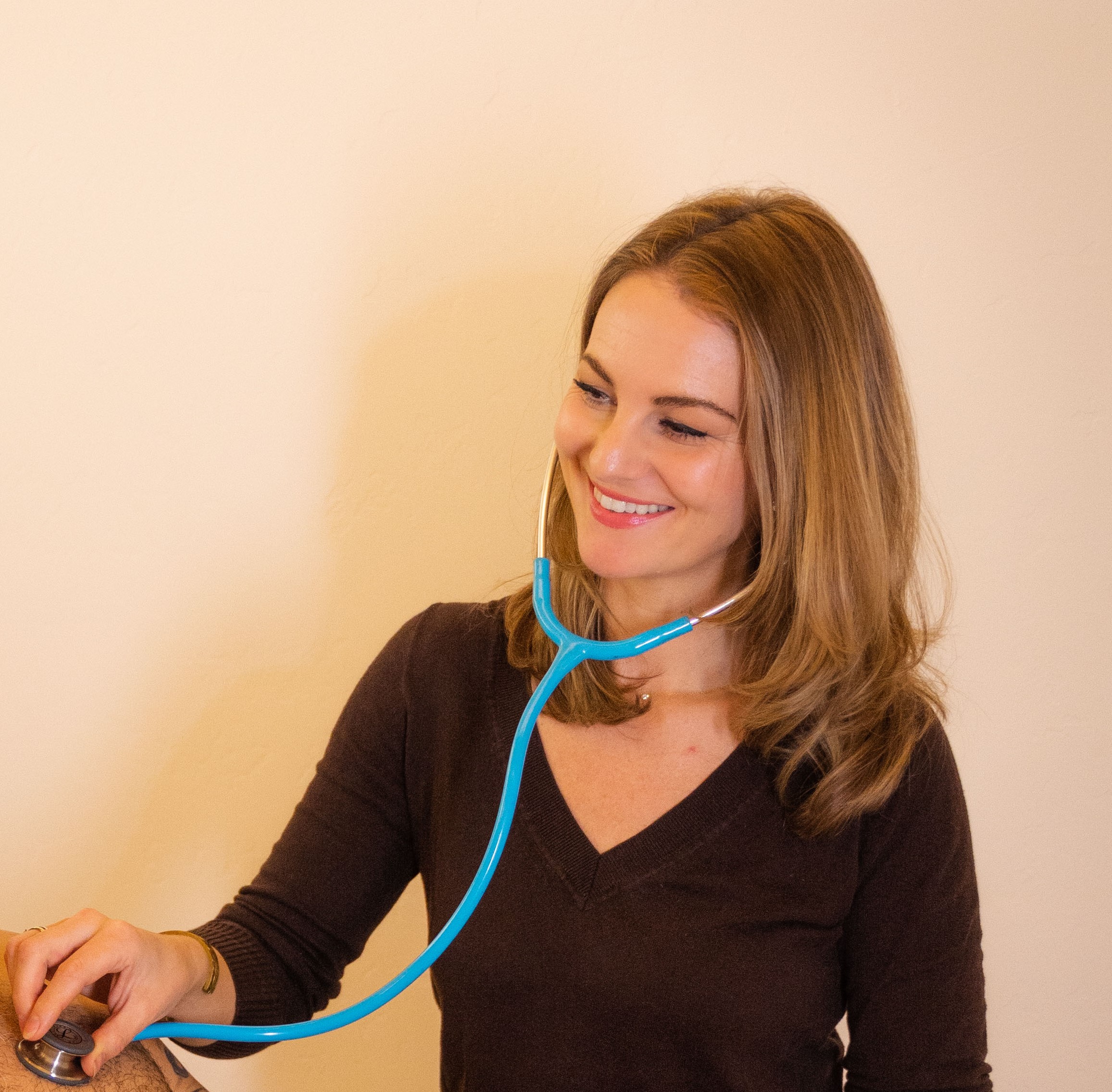 Dr. Catalina with a stethoscope
